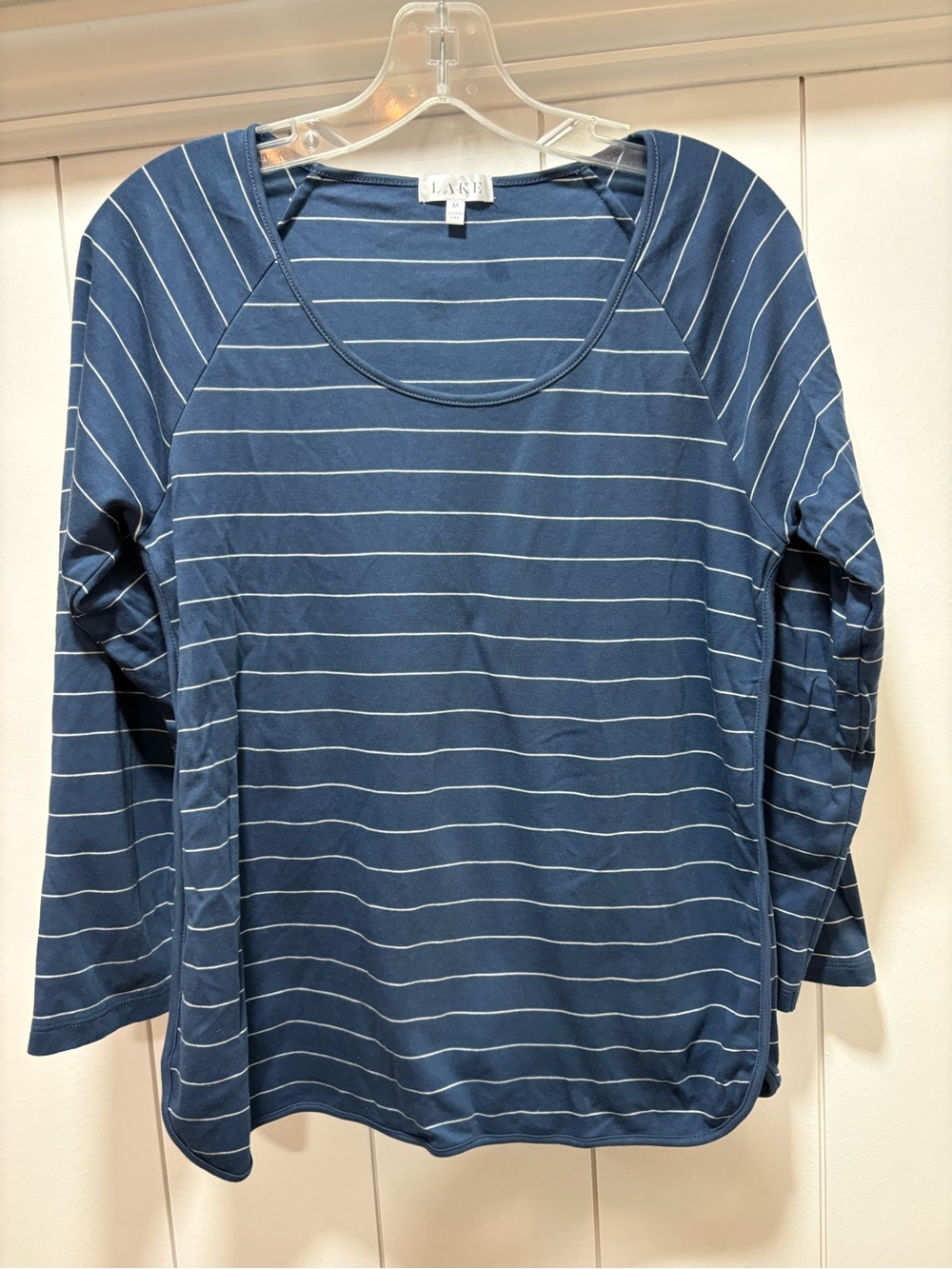 LAKE Pima Cotton Pajama Top Women M Blue Striped Long Sleeve Nautical Boating